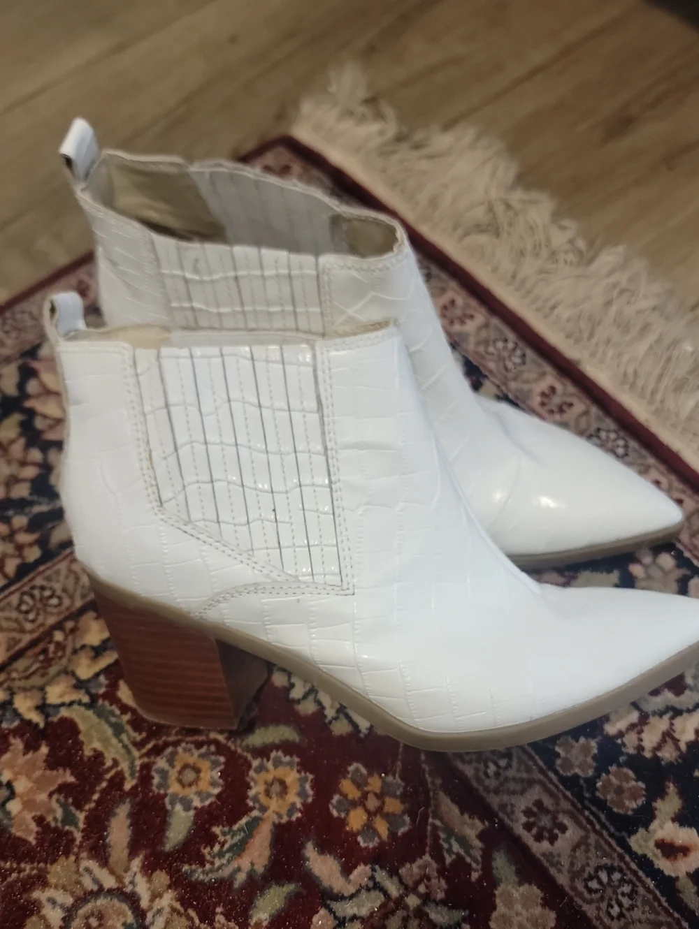 Marc Fisher White Croc-Embossed Pointed Toe Ankle Booties